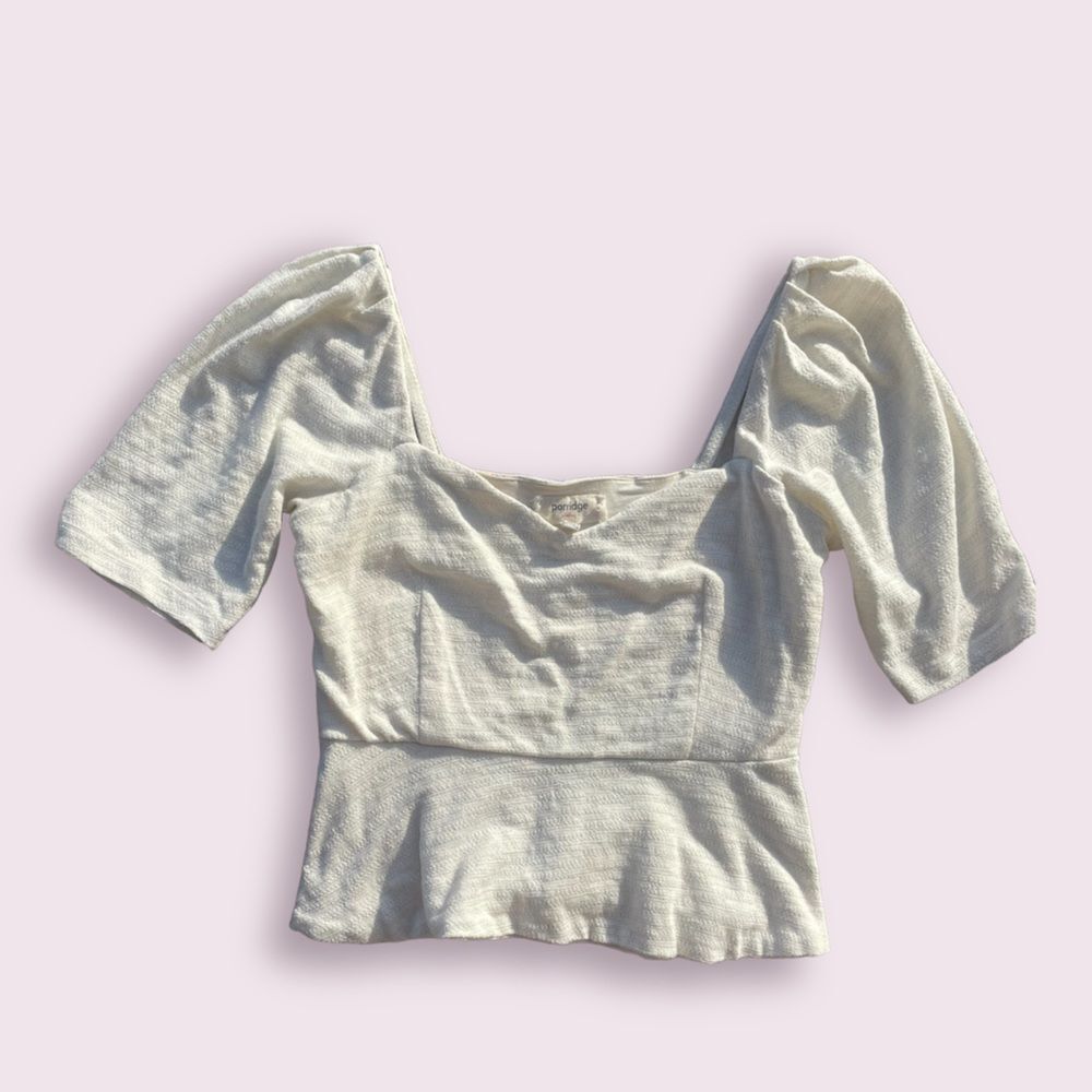 Anthrpologie porridge half sleeve sparkly ruffle top - Picture 2 of 4